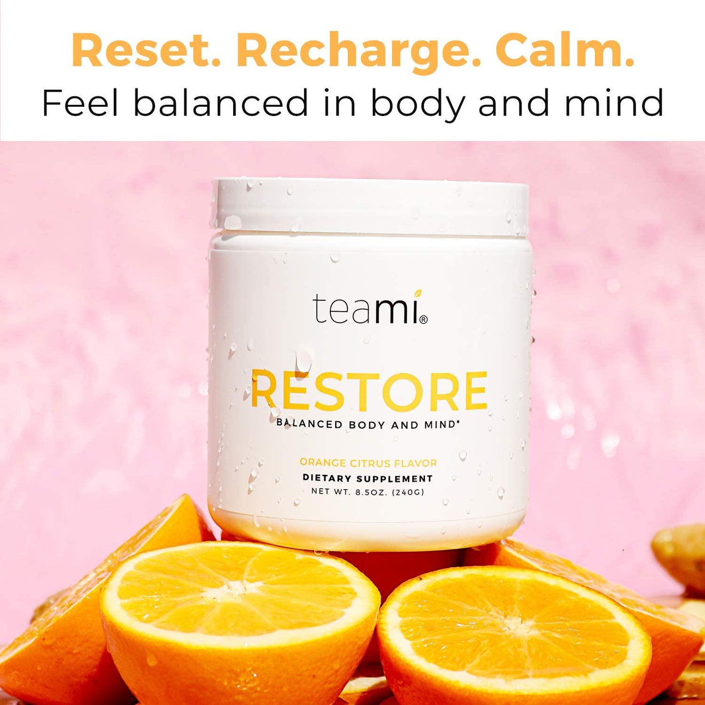 Teami Restore Calcium Magnesium Supplement - Our Best Orange Flavored Cal Mag Powder Drink Mix with Vitamin C to Reset. Recharge. Calm. - All Natural, Vegan, Gluten Free, and Non-GMO