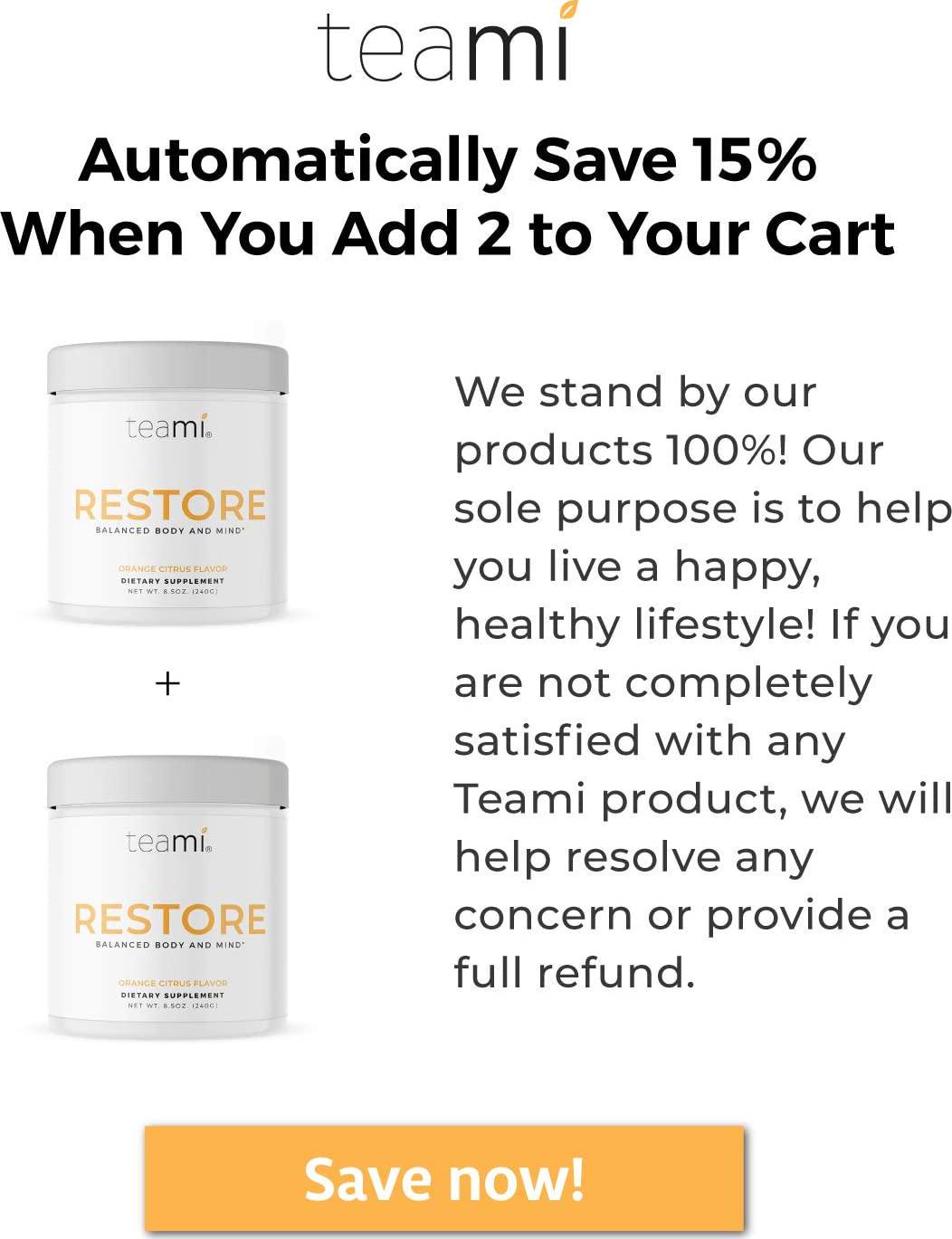 Teami Restore Calcium Magnesium Supplement - Our Best Orange Flavored Cal Mag Powder Drink Mix with Vitamin C to Reset. Recharge. Calm. - All Natural, Vegan, Gluten Free, and Non-GMO