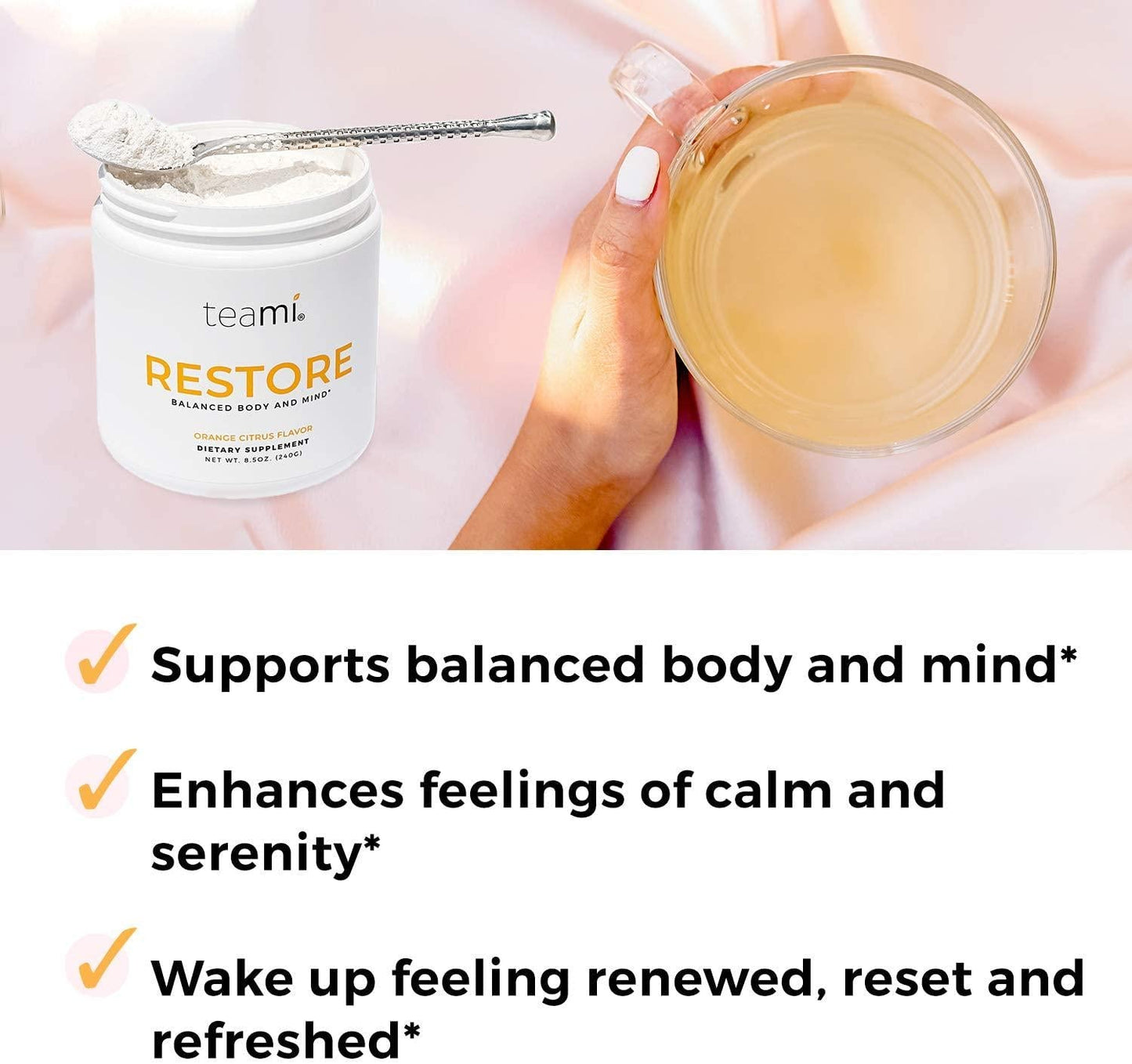Teami Restore Calcium Magnesium Supplement - Our Best Orange Flavored Cal Mag Powder Drink Mix with Vitamin C to Reset. Recharge. Calm. - All Natural, Vegan, Gluten Free, and Non-GMO