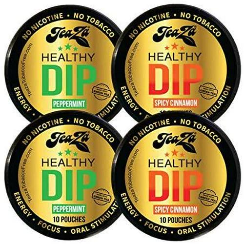 Teaza Herbal Energy Pouch Everyday Kick Bundle - 4 Pucks 2 Peppermint 2 Spicy Cinnamon Tobacco Replacement