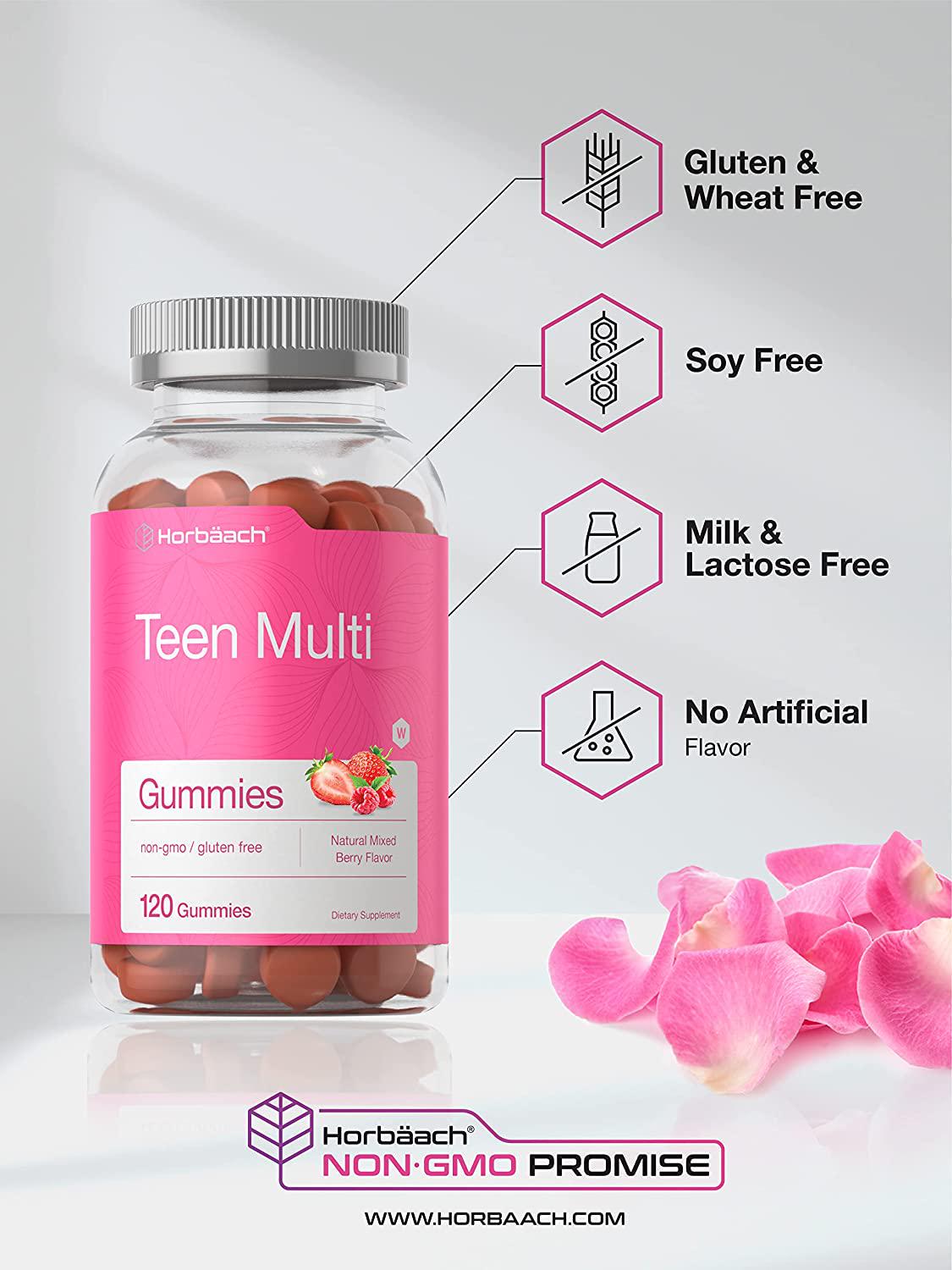Teen Girl Multivitamin Gummies | 120 Count | Tropical Fruit Flavor | Vitamin and Mineral Supplement | Vegetarian, Non-GMO, Gluten Free | by Horbaach