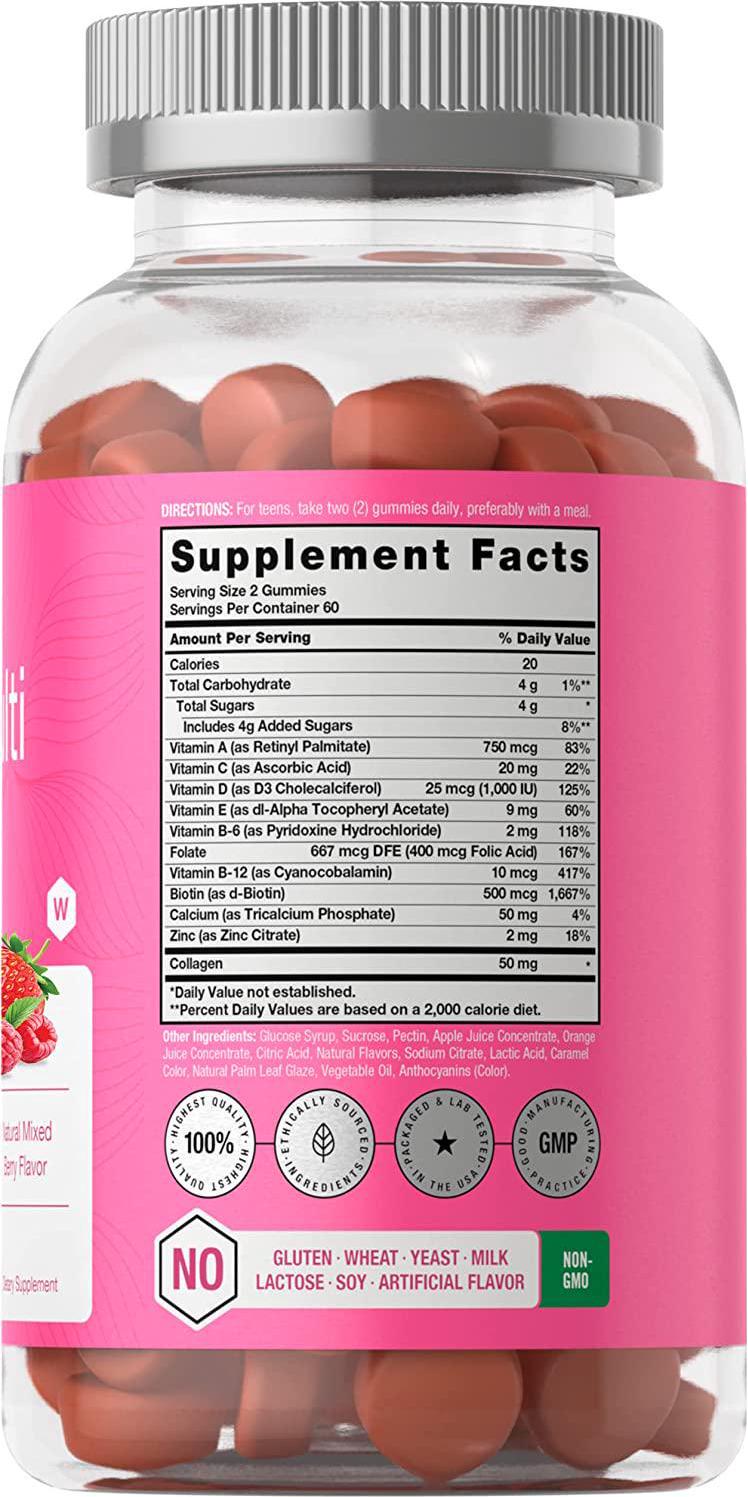 Teen Girl Multivitamin Gummies | 120 Count | Tropical Fruit Flavor | Vitamin and Mineral Supplement | Vegetarian, Non-GMO, Gluten Free | by Horbaach