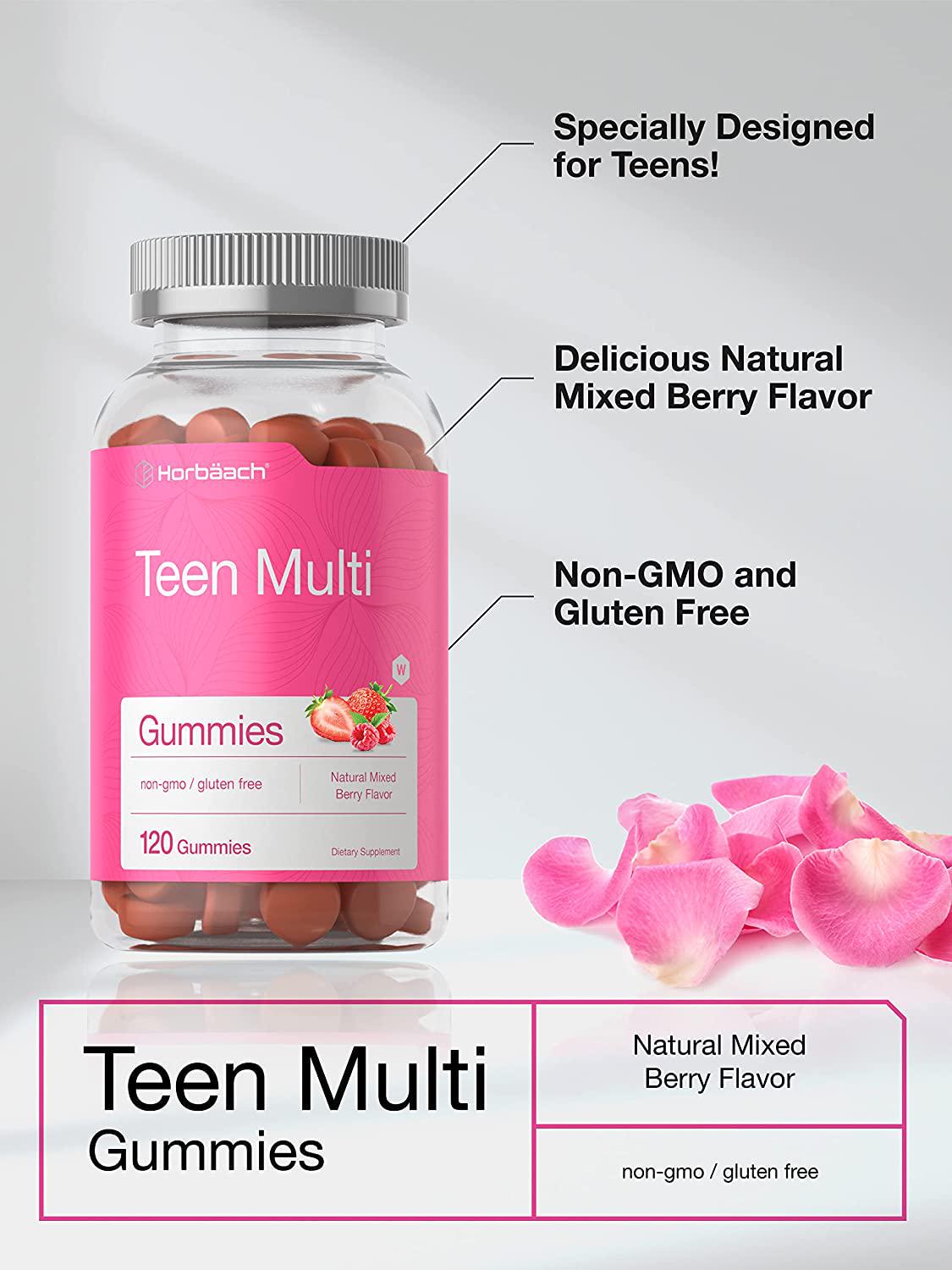 Teen Girl Multivitamin Gummies | 120 Count | Tropical Fruit Flavor | Vitamin and Mineral Supplement | Vegetarian, Non-GMO, Gluten Free | by Horbaach