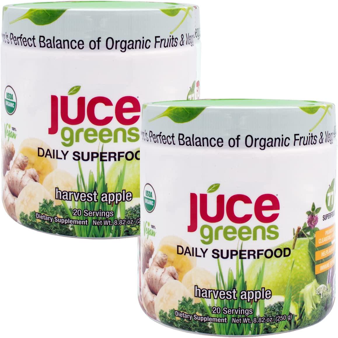 Terra Kai Organics JUCE Greens Superfood Drink Mix - Harvest Apple Flavor - 40 Servings - Fruits and Vegetables for Immune Boost, Detox and Cleanse, Improve Gut Health (17.44 Ounce, Pack of 2)