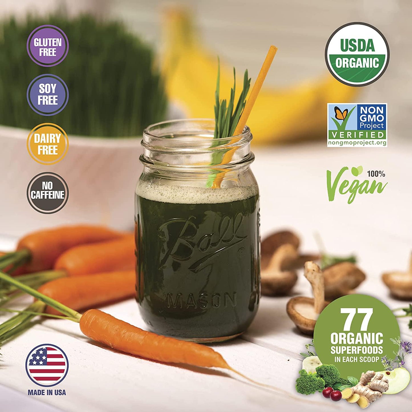 Terra Kai Organics JUCE Greens Superfood Drink Mix - Harvest Apple Flavor - 40 Servings - Fruits and Vegetables for Immune Boost, Detox and Cleanse, Improve Gut Health (17.44 Ounce, Pack of 2)