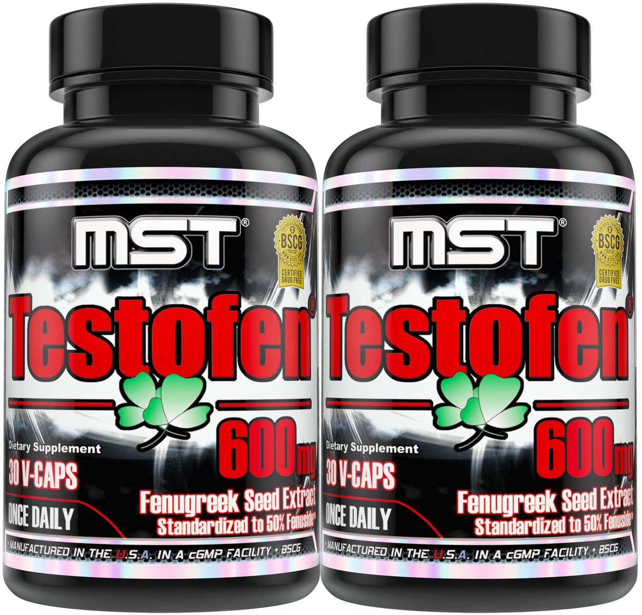 Testofen Supplement Twin Pack (2 Bottles of 30 Count Each) Fenugreek Seed Extract, 50% Fenuside, 600mg, 60 Count, Clinical Strength, BSCG Certified by MST