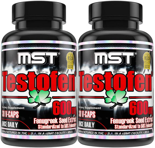 Testofen Supplement Twin Pack (2 Bottles of 30 Count Each) Fenugreek Seed Extract, 50% Fenuside, 600mg, 60 Count, Clinical Strength, BSCG Certified by MST