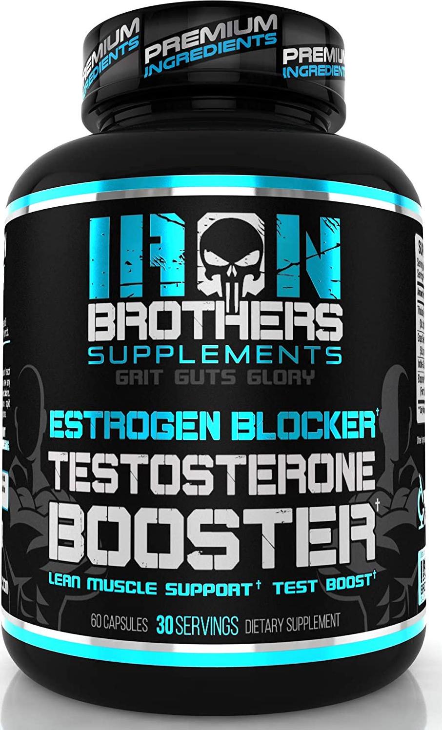 Testosterone Booster for Men with Estrogen Blocker - Anti-Estrogen Dietary Supplements - Indole - 3- Carbibole, Grape Seed Extract and Tribulus Terrestris Pack of 60 Capsules Muscle Growth Boost