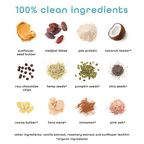 The Feel Bar | Functional Protein Bars | Cacao Choco Chip | 10 Count, 2oz Snack Bars | Focus with Lions Mane Mushroom | Vegan, Gluten Free, Nut Free, Soy Free, Dairy Free, Grain Free, Non-GMO, No Sugar Alcohols, No Added Sugar