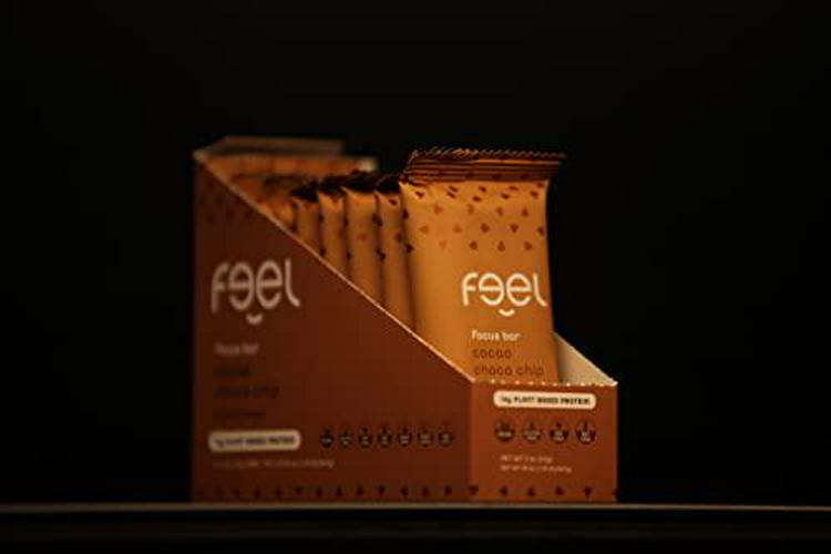The Feel Bar | Functional Protein Bars | Cacao Choco Chip | 10 Count, 2oz Snack Bars | Focus with Lions Mane Mushroom | Vegan, Gluten Free, Nut Free, Soy Free, Dairy Free, Grain Free, Non-GMO, No Sugar Alcohols, No Added Sugar