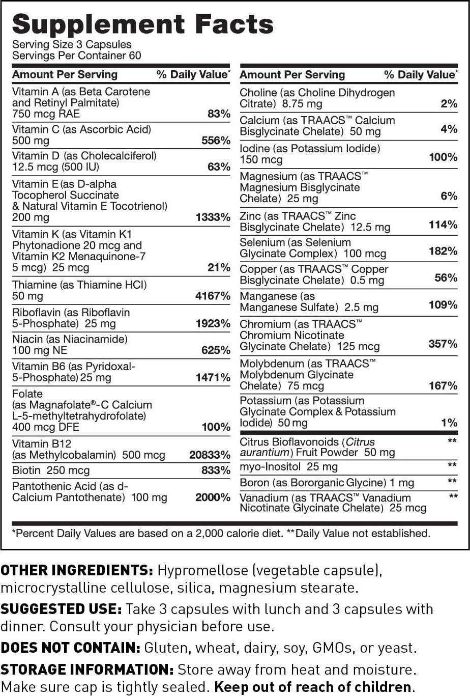 The Myers Way Multivitamin for Women and Men for Thyroid Support, Stress Relief, Immune Support - Activated B Vitamins, Zinc, Selenium, Iooine - Rich in Nutrients and Minerals, Gluten Free (180 Caps)