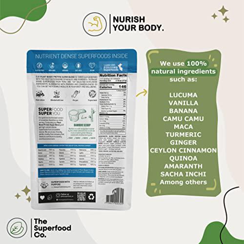 The Superfood Co. Organic Super Protein Blend, Vanilla - Lucuma Flavor , Plant Based Protein and Superfoods | 22 Grams Protein, Vegan, Non Dairy, Non-GMO, Gluten Free (Vanilla - Lucuma, 1 x 500 gr)