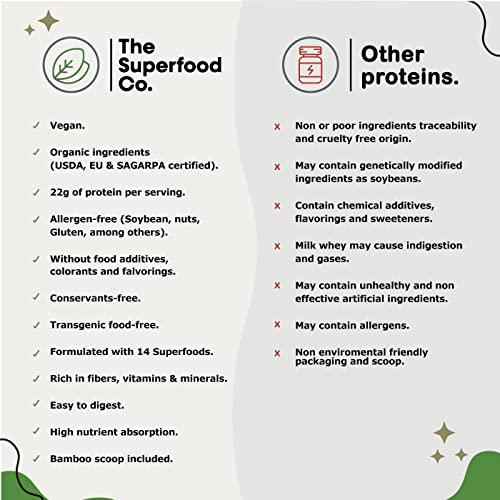 The Superfood Co. Organic Super Protein Blend, Vanilla - Lucuma Flavor , Plant Based Protein and Superfoods | 22 Grams Protein, Vegan, Non Dairy, Non-GMO, Gluten Free (Vanilla - Lucuma, 1 x 500 gr)