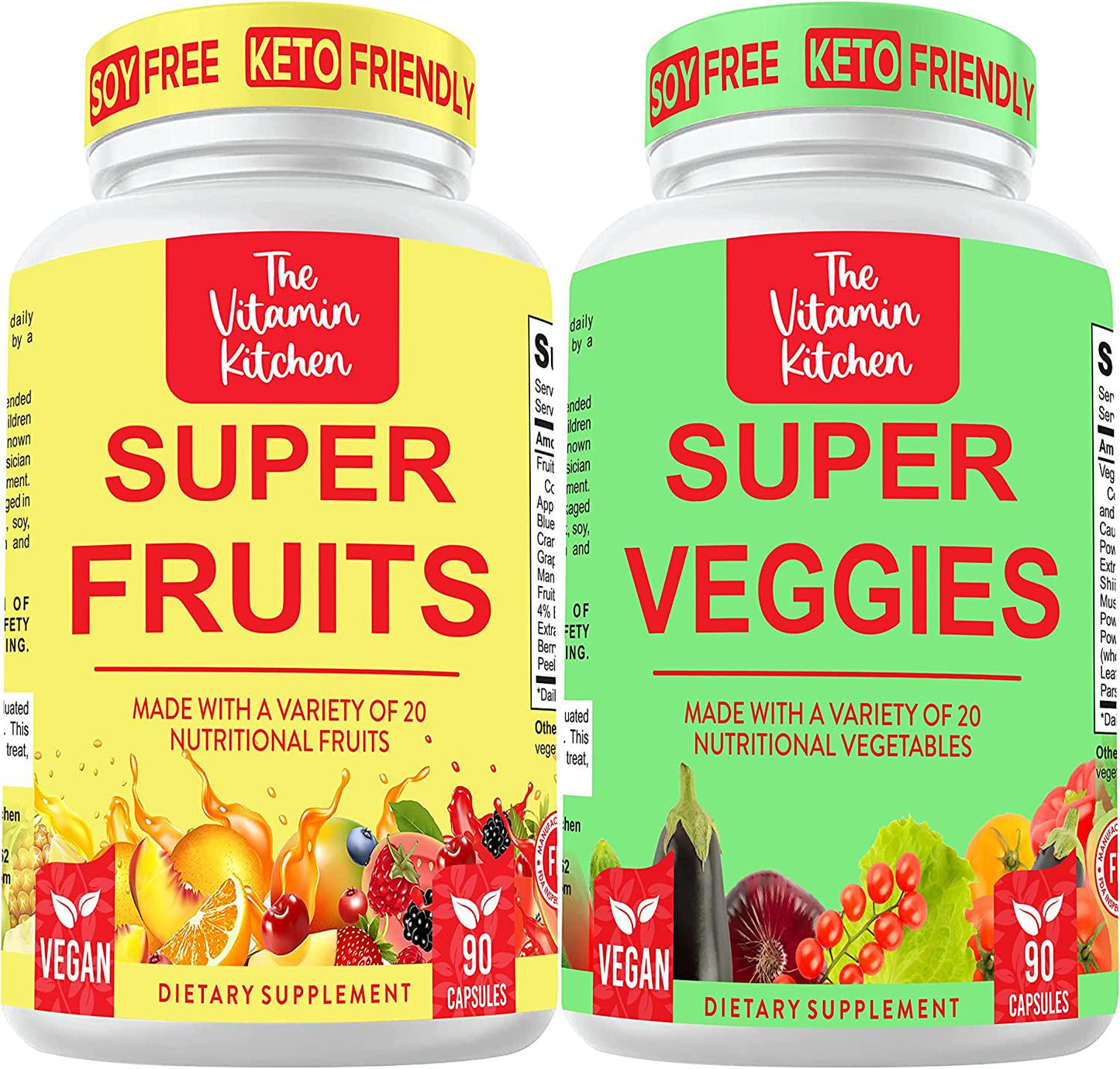 The Vitamin Kitchen Fruits and Veggies Supplement Rich in Vitamins and Minerals Fruits and Veggies Capsules Soy-Free and Vegan Fruit and Vegetable Supplements for Adults (180 Count, 2 Pack)