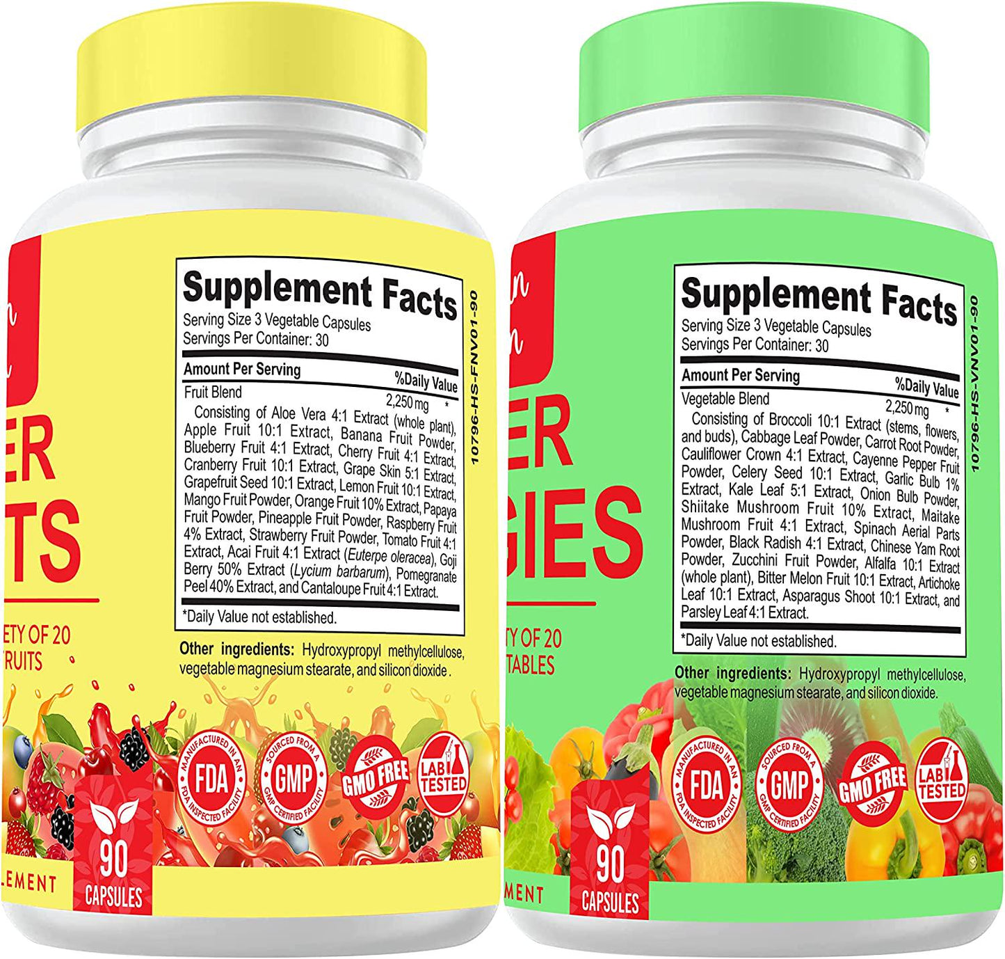 The Vitamin Kitchen Fruits and Veggies Supplement Rich in Vitamins and Minerals Fruits and Veggies Capsules Soy-Free and Vegan Fruit and Vegetable Supplements for Adults (180 Count, 2 Pack)