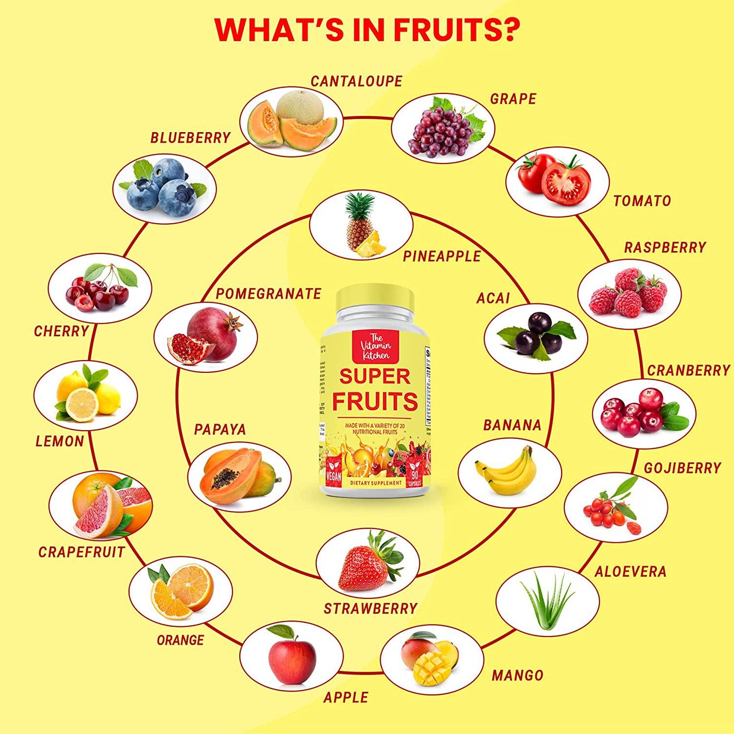 The Vitamin Kitchen Fruits and Veggies Supplement Rich in Vitamins and Minerals Fruits and Veggies Capsules Soy-Free and Vegan Fruit and Vegetable Supplements for Adults (180 Count, 2 Pack)