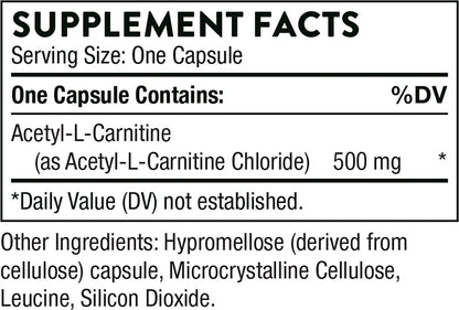 Thorne Acetyl-L-Carnitine - 500mg - Supports Brain Function and Healthy Nerve Sensations in The Hands and Feet - Gluten-Free, Soy-Free, Dairy-Free - 60 Capsules