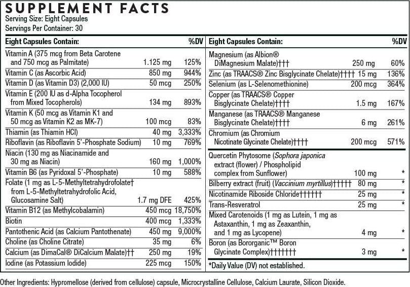 Thorne Advanced Nutrients - Advanced Multi-Vitamin-Mineral Supplement to Support Foundational System, Healthy Aging, and Eye Health - Gluten-Free, Soy-Free, Dairy-Free - 30 Servings