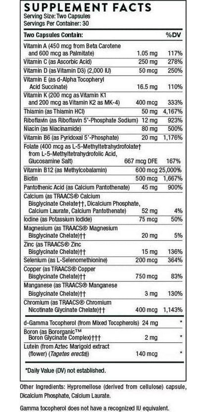 Thorne Basic Nutrients 2/Day - Complete Multivitamin/Mineral Formula - Gluten-Free, Dairy-Free, Soy Free - 60 Capsules (30 Servings)