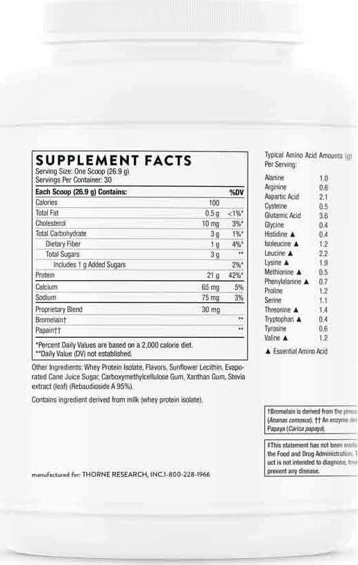Thorne Research - Whey Protein Isolate - Easy-to-Digest Whey Protein Isolate Powder - NSF Certified for Sport - Vanilla - 29.5 Oz