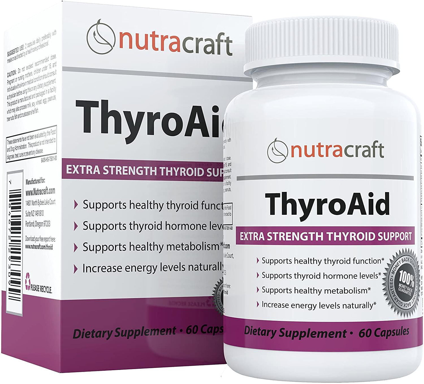 ThyroAid Ultimate Thyroid Support - Natural Herbal Thyroid Formula with Iodine (Kelp), Ashwagandha (Withania) and L-Tyrosine to Support Thyroid Health and Reduce Fatigue - 60 Capsules