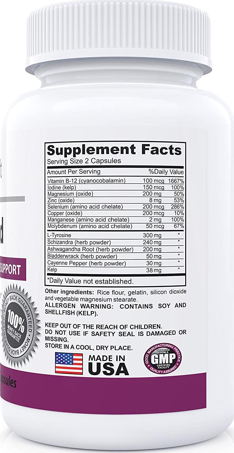 ThyroAid Ultimate Thyroid Support - Natural Herbal Thyroid Formula with Iodine (Kelp), Ashwagandha (Withania) and L-Tyrosine to Support Thyroid Health and Reduce Fatigue - 60 Capsules