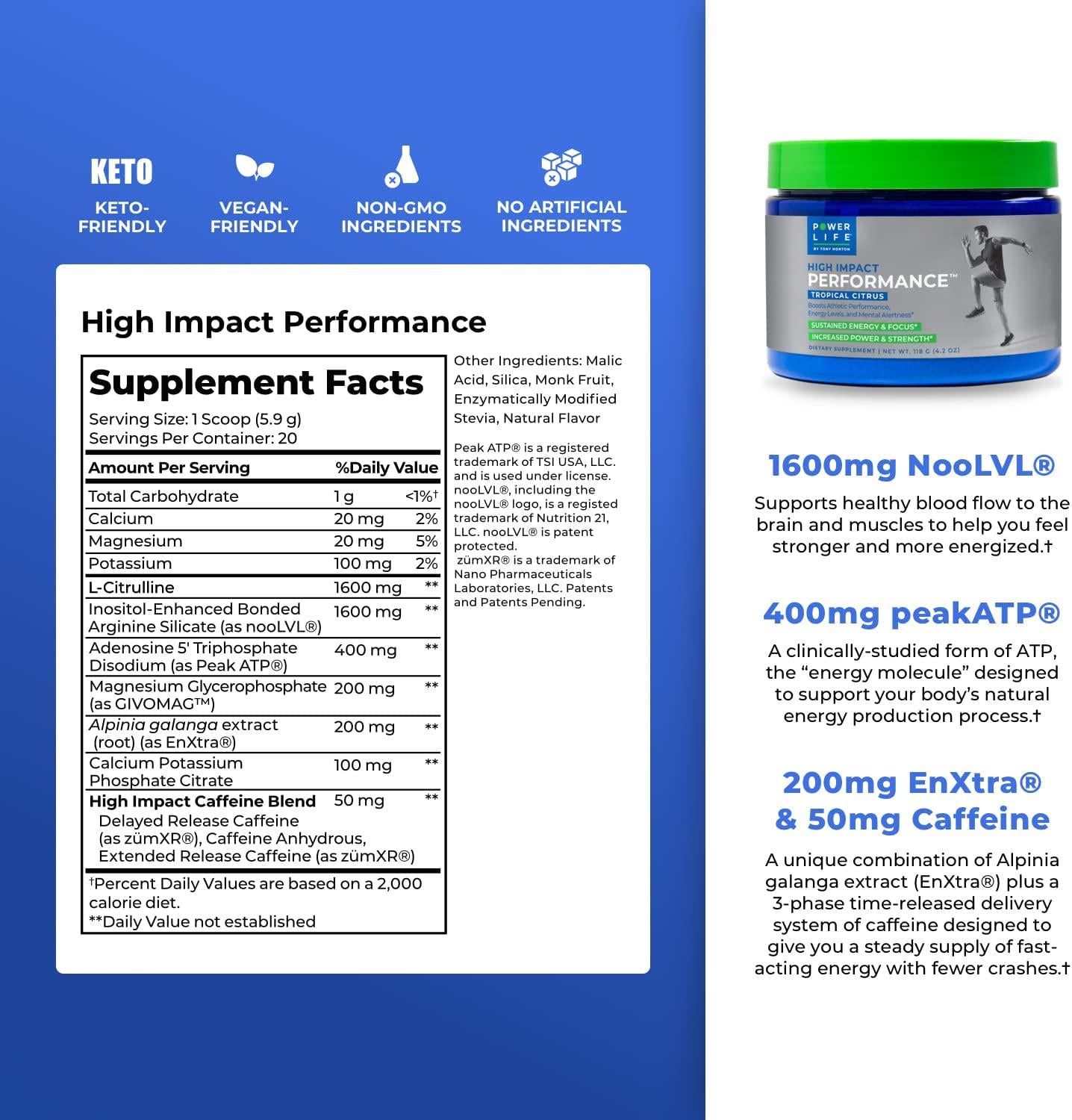 Tony Horton PowerLife High Impact Performance Preworkout Powder, 20 Servings