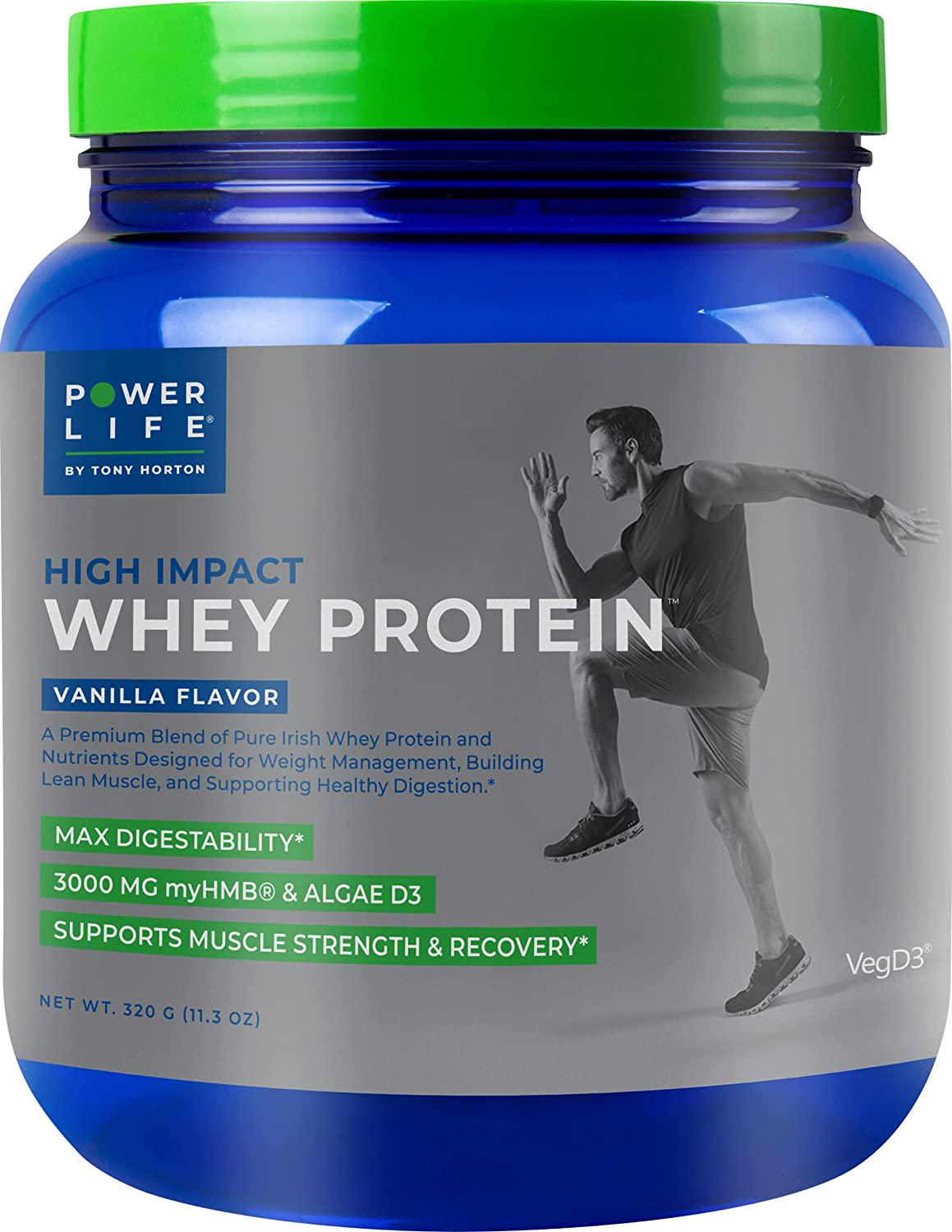 Tony Horton PowerLife High Impact Grass Fed Whey Protein with 3000 MG of HMB, No Sugar Added, Non-GMO, Hormone and Antibiotic Free 15 Servings (Vanilla)
