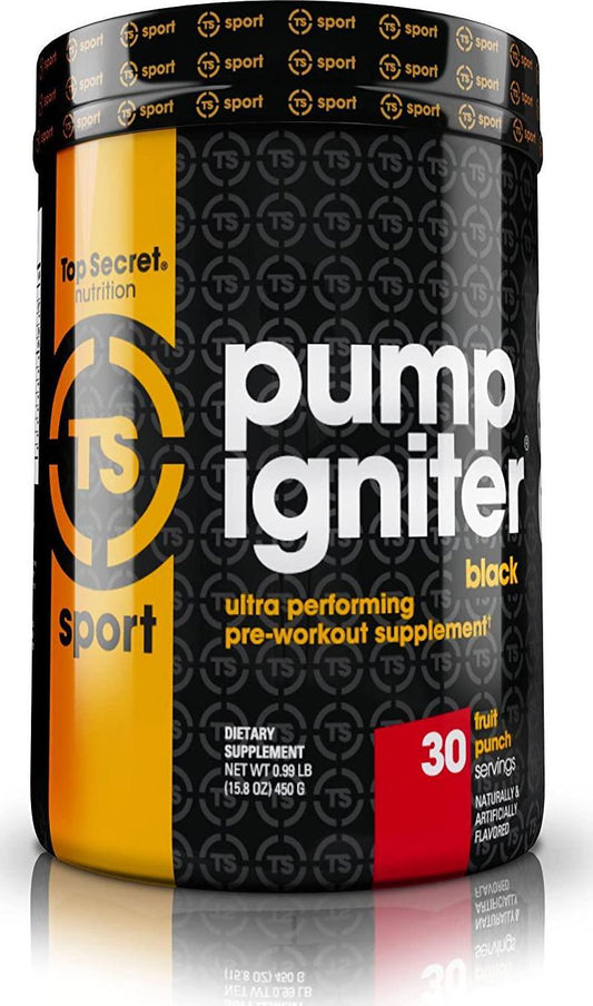 Top Secret Nutrition Pump Igniter Black Pre-Workout Supplement with Beta-Alanine, L-Citrulline, and Hydromax, Net Wt. 0.