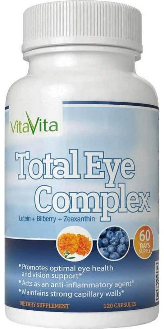 Total Eye Complex with Lutein, Bilberry and Zeaxanthin - Support Eye Health and Visual Acuity (120 Capsules)