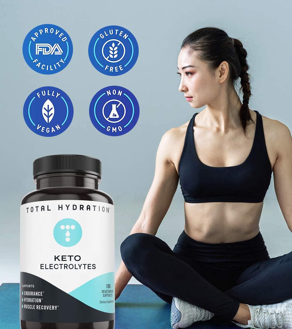 Total Hydration Keto Electrolyte (100ct) Electrolyte Pills for Endurance, Hydration, Rejuvenation, Vegan-Friendly Electrolyte with Magnesium, Calcium, Sodium, Potassium, Chloride