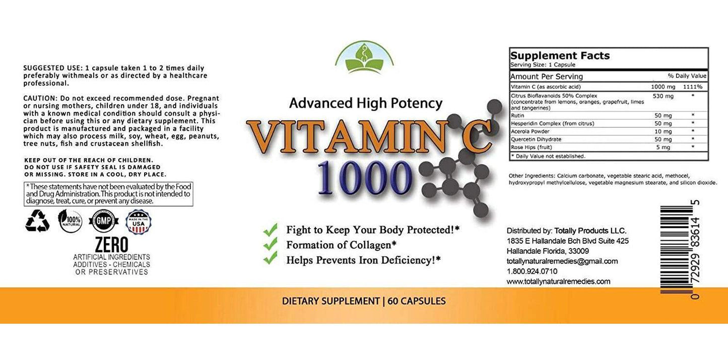 Totally Natural Remedies Ultimate Vitamin C 1000mg, Supports Healthy Immune System, Vegan, 60 Tablets, 1 Month Supply Beige