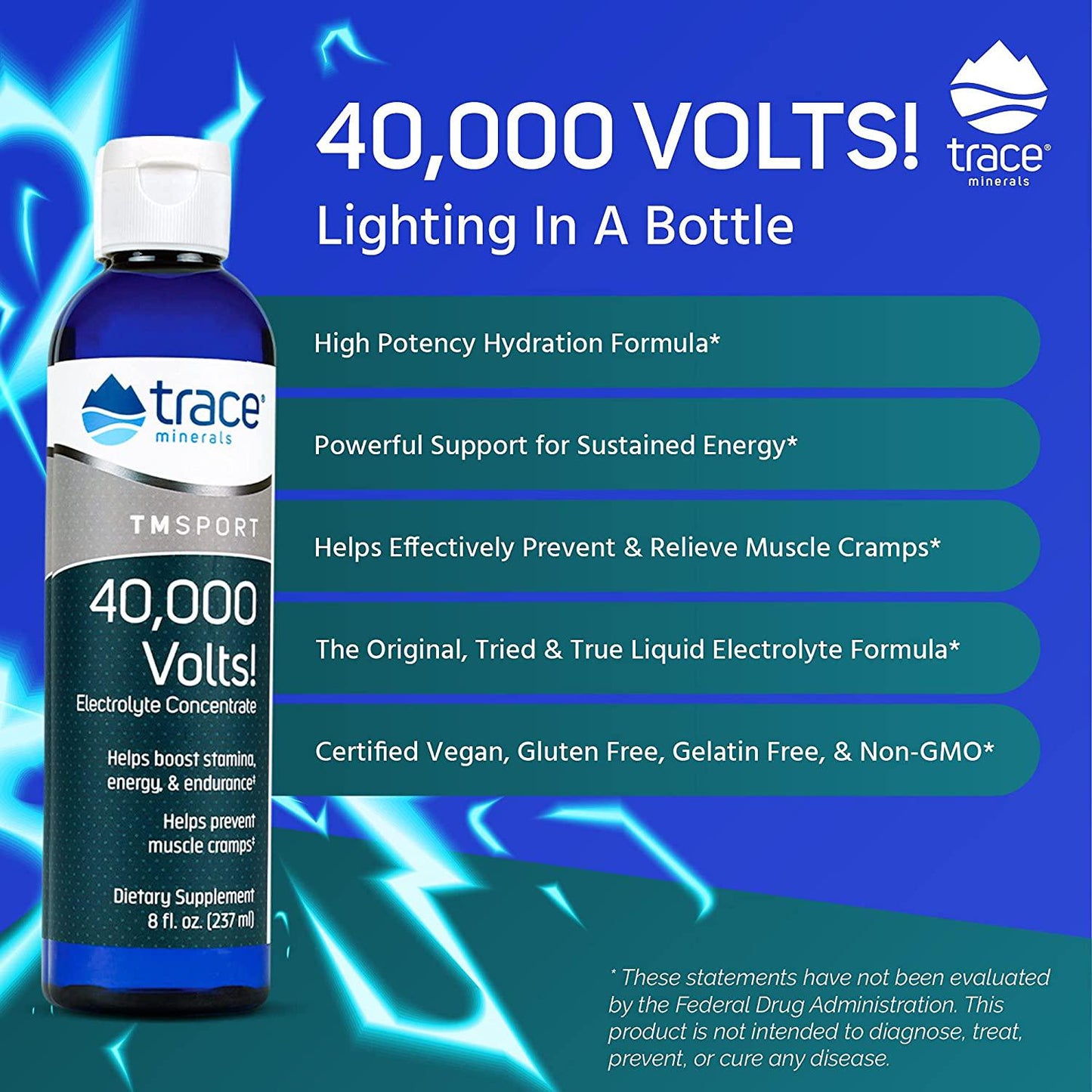 Trace Minerals 40,000 Volts! (8oz) 3 Pack | Liquid Electrolyte Concentrate Drops | Relief of Dehydration, Leg and Muscle Cramps | Energy and Endurance Support with Magnesium, Potassium, Sulfate, Boron
