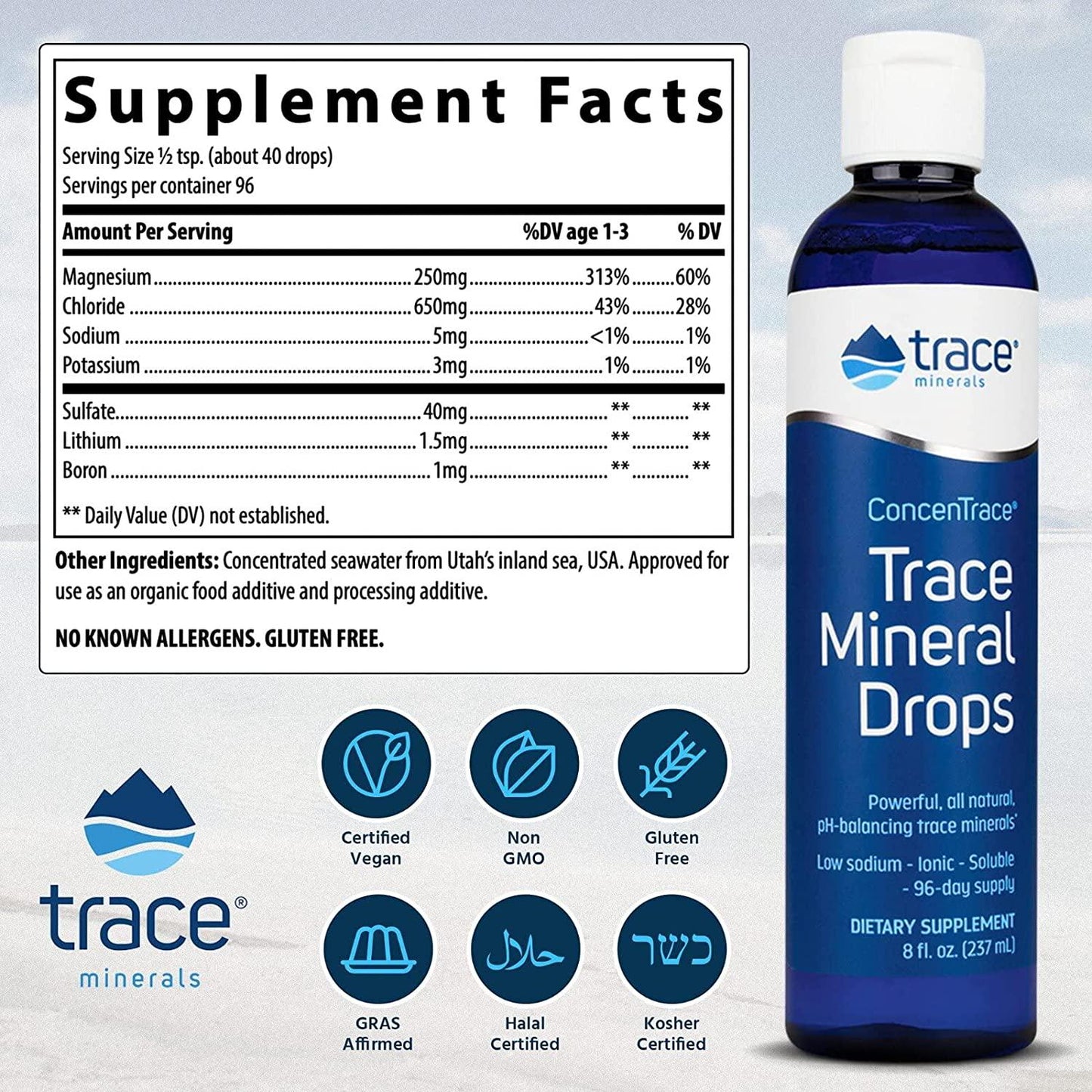 Trace Minerals Research - Concentrace Trace Mineral Drops - 8 Fl Oz (Pack of 1)