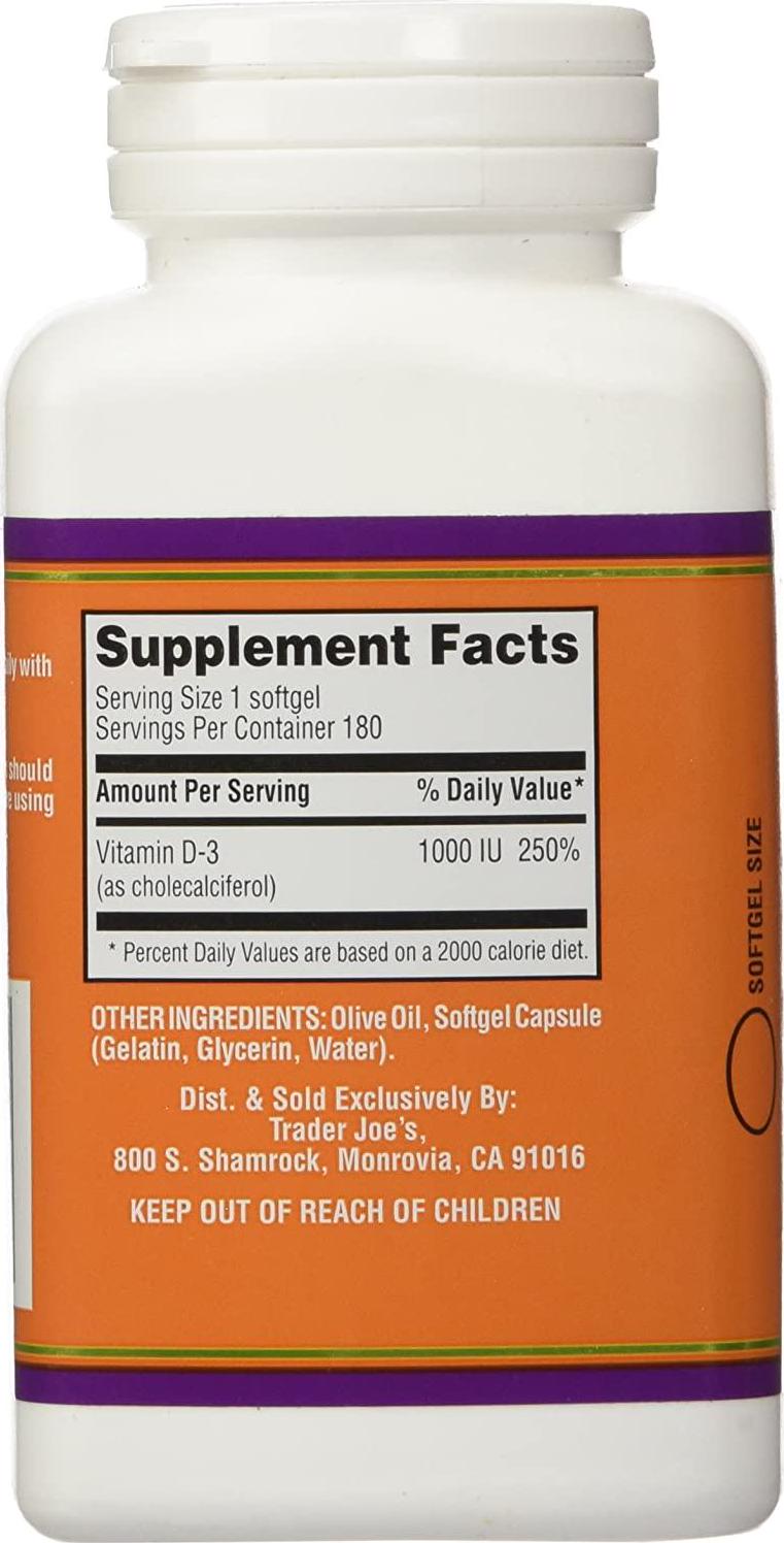 Trader Joe's Vitamine D-3 1000iu, 180softgels