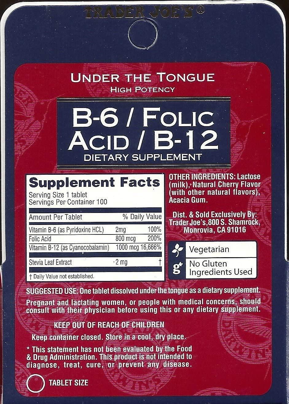Trader Joe's Under The Tongue B-6 / Folic Acid/B-12 Dietary Supplement, 100 Tablets