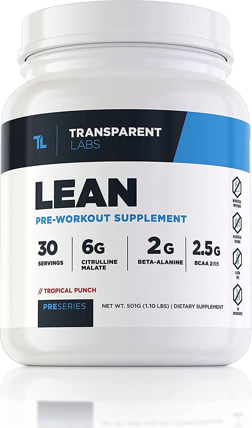 Transparent Labs Lean Pre-Workout, BCAA, Amino Acids, Keto Friendly, Energy Powder, Stamina, Muscular Strength And Muscular Endurance, Orange, 30 Servings, 1.1 Lbs
