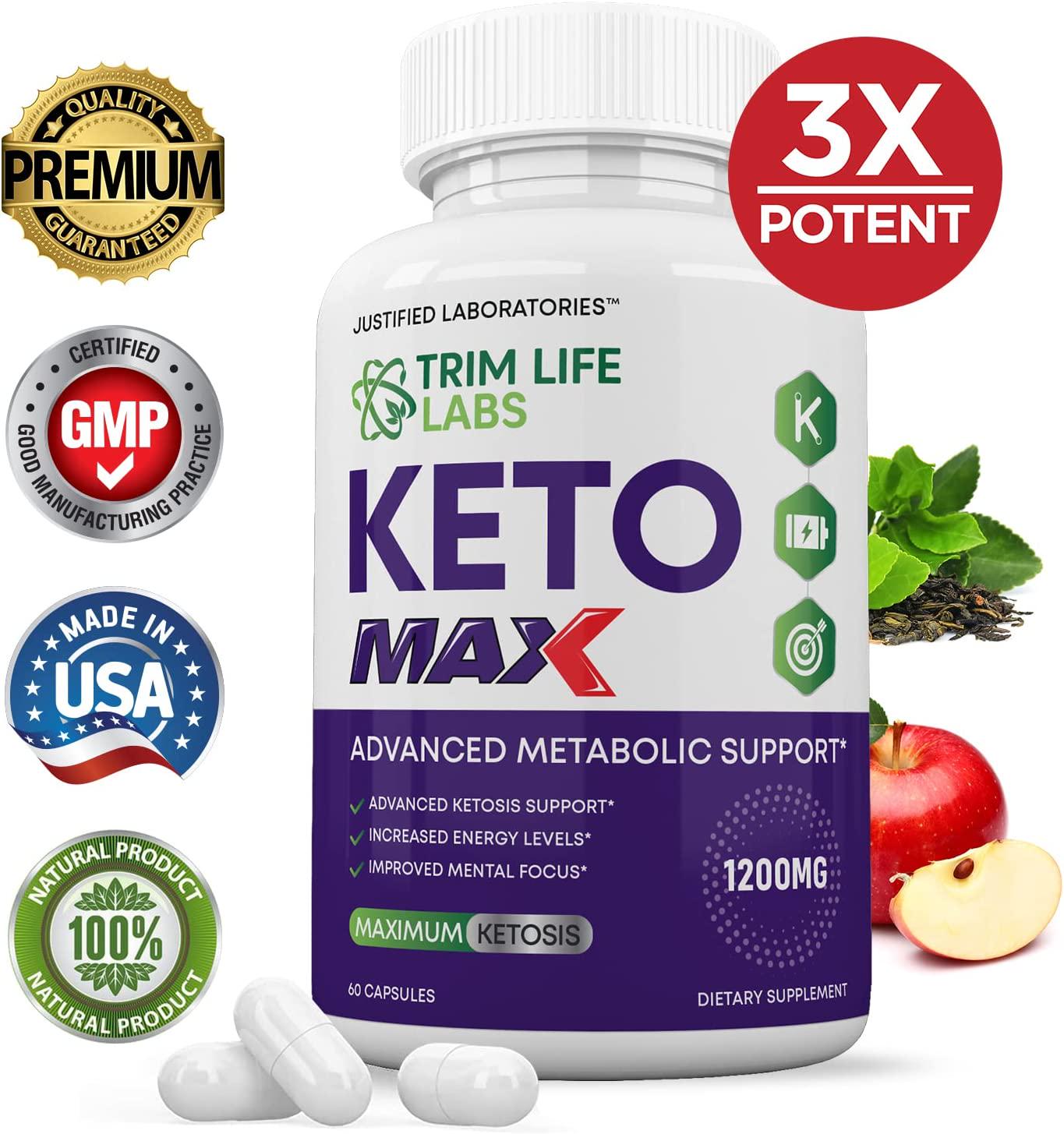 Trim Life Labs Keto Max 1200MG Pills Includes Apple Cider Vinegar goBHB Strong Exogenous Ketones Advanced Ketogenic Supplement Ketosis Support for Men Women 60 Capsules