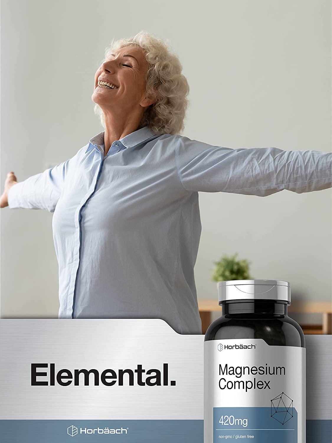 Triple Magnesium Complex | 420 mg | 250 Capsules | Non-GMO and Gluten Free Formula | Magnesium Oxide, Citrate, and Aspartate Dietary Supplement | by Horbaach