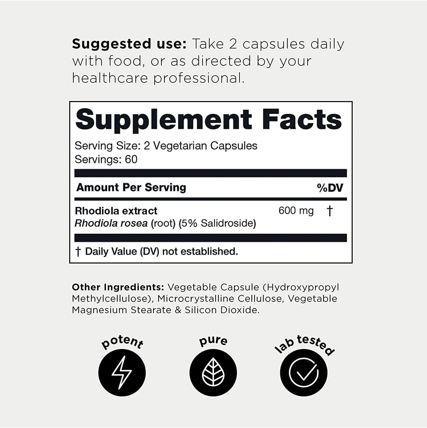 Triple-Strength 600mg Rhodiola Rosea - 120 Capsules - 5% Salidroside Concentrated Extract - Highly Purified and Highly Bioavailable
