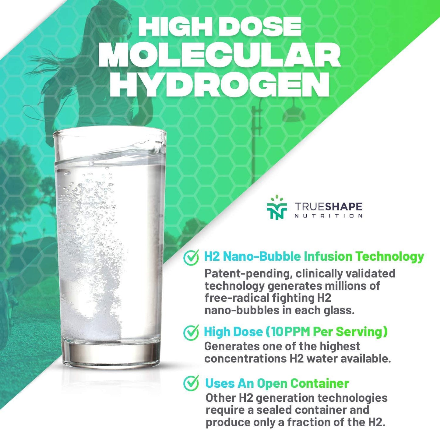 TrueShape Nutrition Essential H2 Fizzy Molecular Hydrogen Tablets for Water Nutritional Supplement (60 Servings)