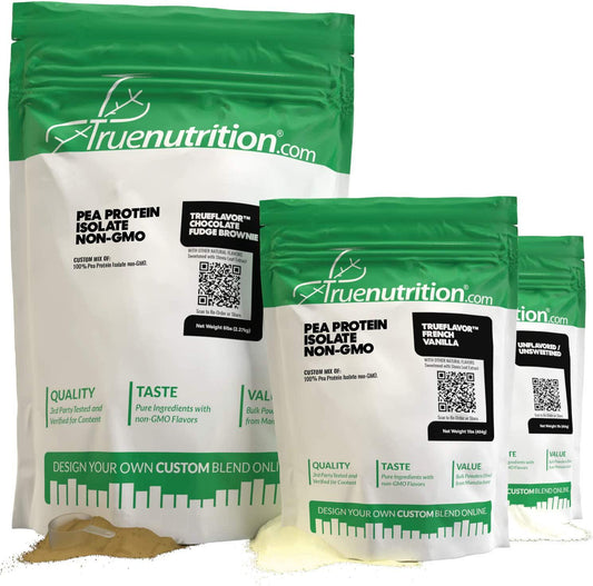 True Nutrition Pea Protein Powder Isolate - 25g Non-GMO Vegan Protein Powder per Serving - Low Carb, Low Fat, High Leucine - Gluten Free, Dairy Free, Soy Free - Unflavored/Unsweetened - 1LB