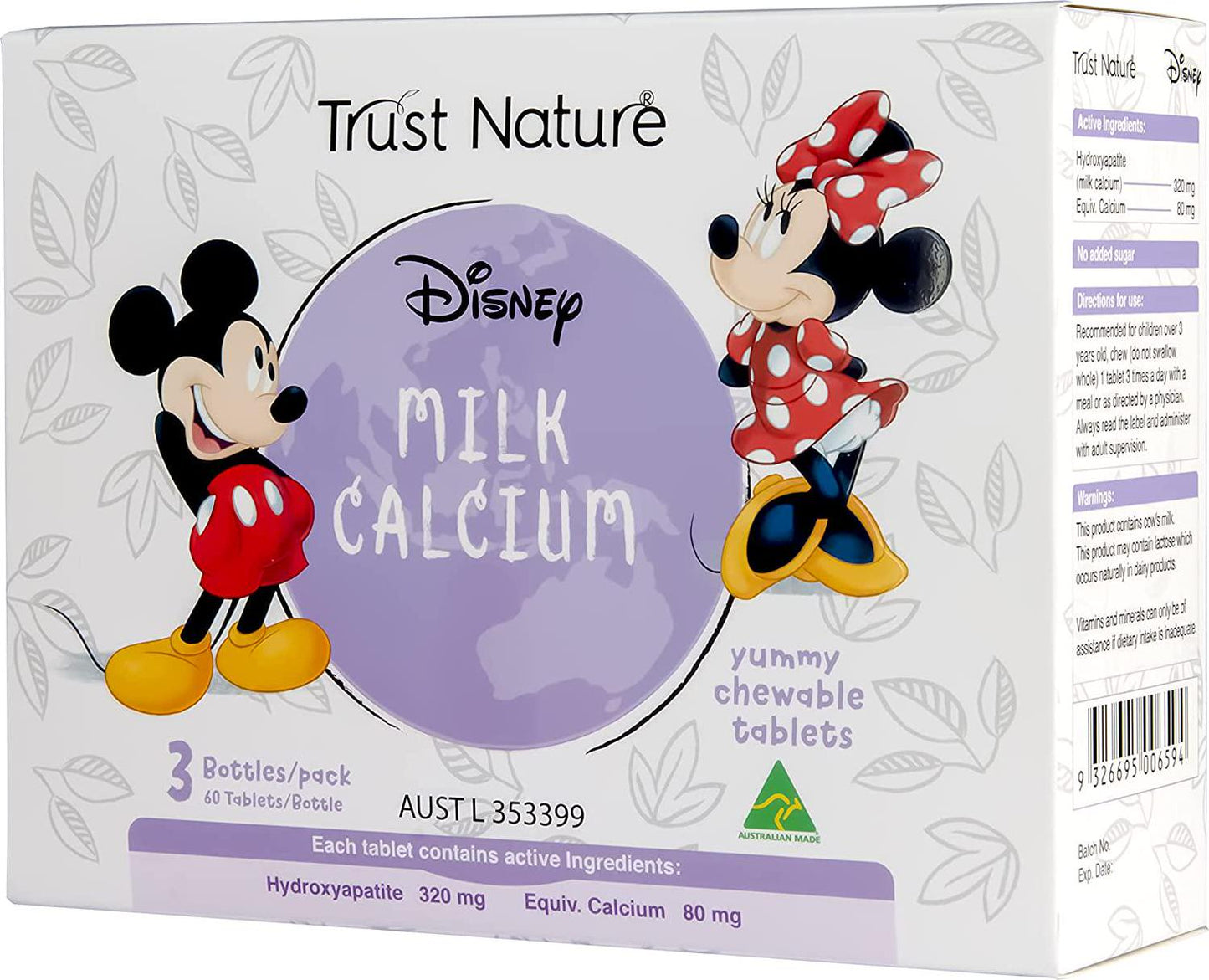 Trust Nature Disney Milk Calcium Chewable Tablets 3 Pack