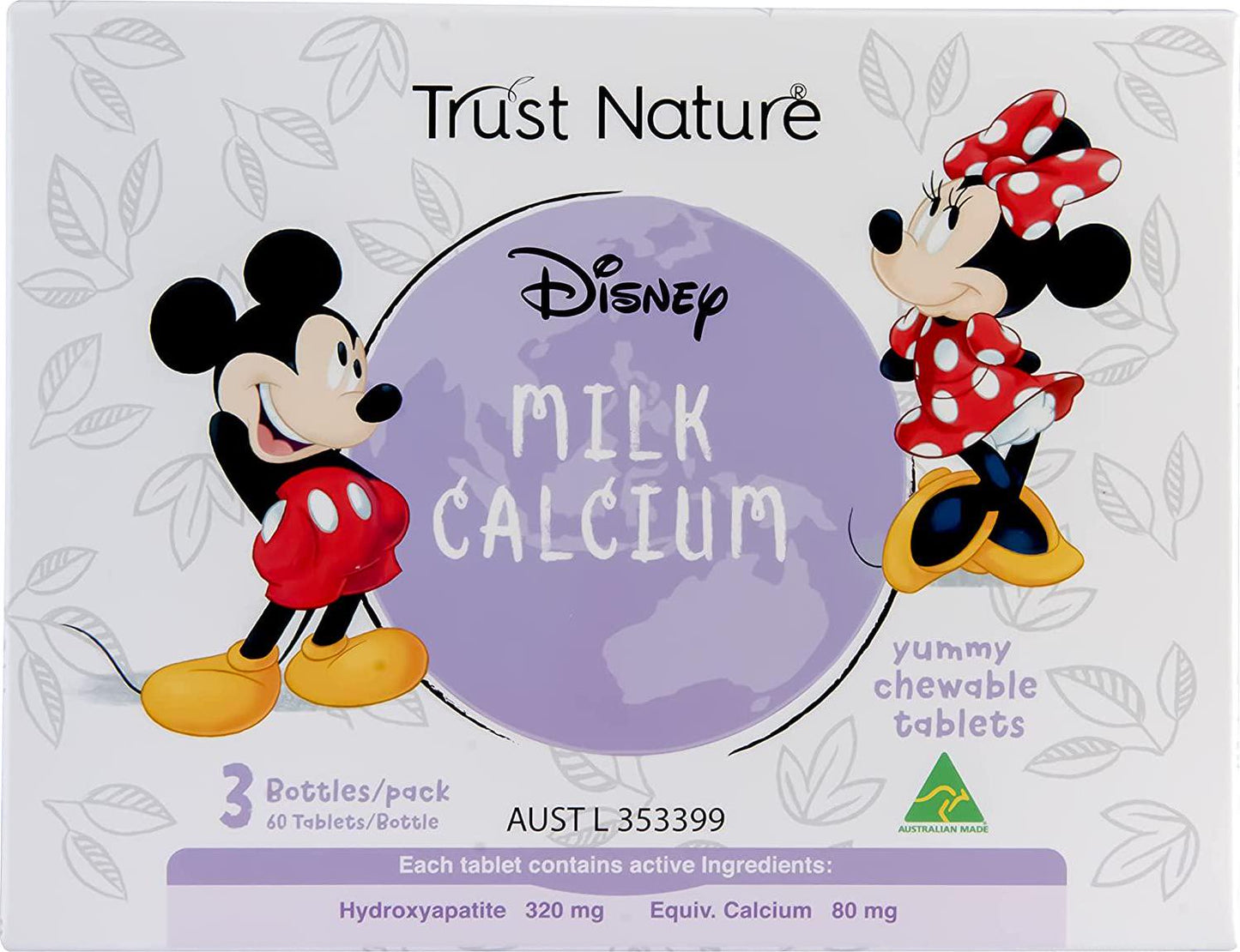 Trust Nature Disney Milk Calcium Chewable Tablets 3 Pack
