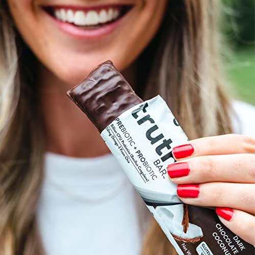 Truth Bar Healthy Snack, Omega 3 from Chia, Plant based, Prebiotics and Probiotics, High fiber, Low sugar, Keto, Kosher, Dark Chocolate, Vegan, Gluten Free, 12 Ct, 45g ea.