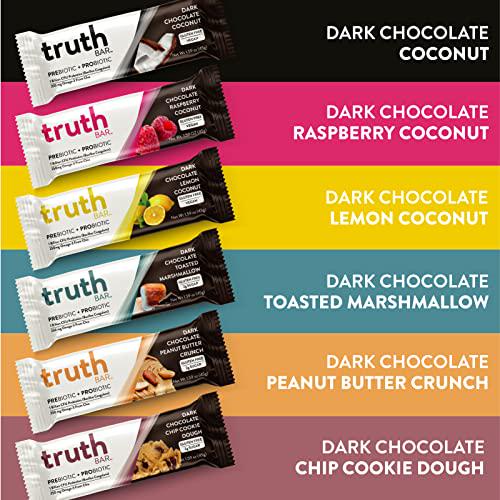 Truth Bar Healthy Snack, Omega 3 from Chia, Plant based, Prebiotics and Probiotics, High fiber, Low sugar, Keto, Kosher, Dark Chocolate, Vegan, Gluten Free, 12 Ct, 45g ea.