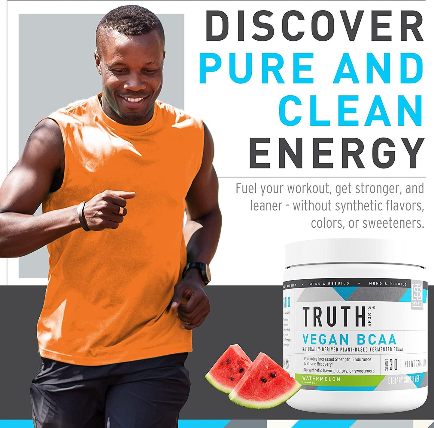 Truth Nutrition Vegan BCAA Powder- 2:1:1 Ratio Natural BCAAS Amino Acids Powder for Energy, Muscle Building, Post Workout Recovery Drink for Muscle Recovery (Watermelon, 30 Servings)
