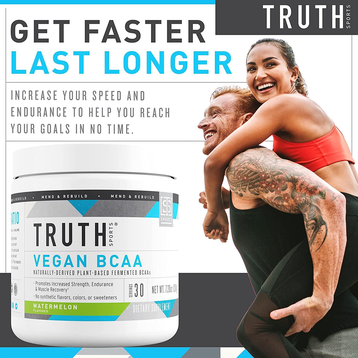 Truth Nutrition Vegan BCAA Powder- 2:1:1 Ratio Natural BCAAS Amino Acids Powder for Energy, Muscle Building, Post Workout Recovery Drink for Muscle Recovery (Watermelon, 30 Servings)