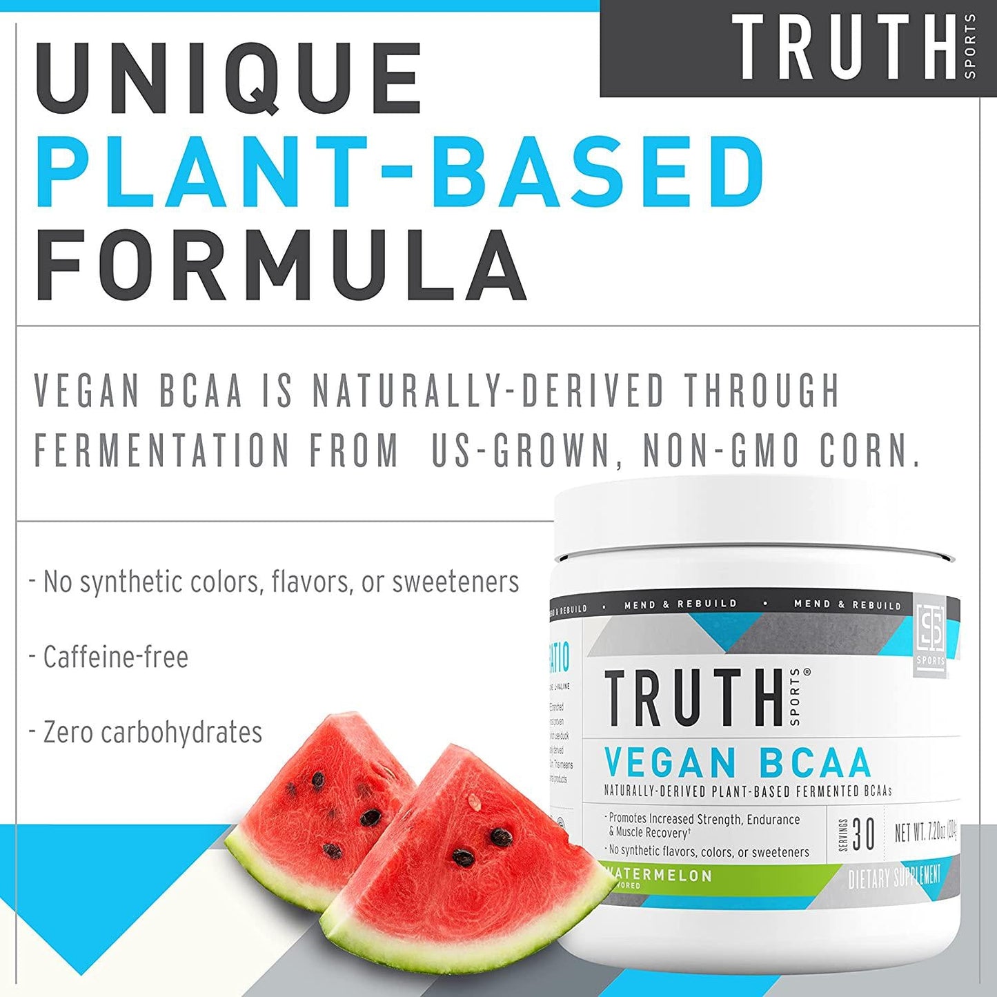 Truth Nutrition Vegan BCAA Powder- 2:1:1 Ratio Natural BCAAS Amino Acids Powder for Energy, Muscle Building, Post Workout Recovery Drink for Muscle Recovery (Watermelon, 30 Servings)
