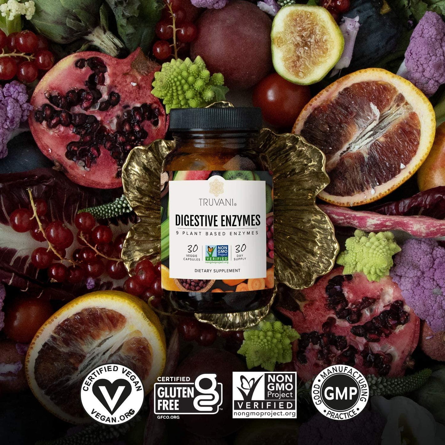 Truvani - Digestive Enzymes - 9 Enzyme Blend - Digestive Support - Reduce Bloating - Increased Nutrient Absorption - 30 Vegan Capsules - Non GMO